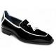 Duca Di Matiste "Fano" Black / White Genuine Italian Patent Leather Tassel Loafer Shoes.